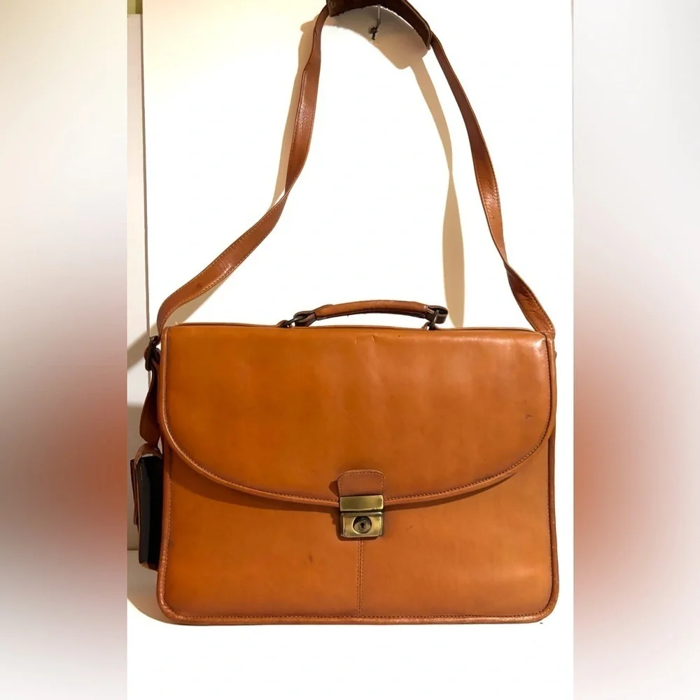 Vintage unisex Classic brown brief travel, messenger, work Leather Men's Bag